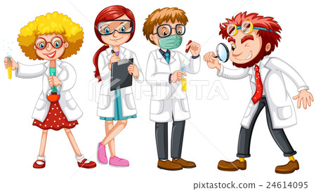 Male and female scientists in white gown 24614095