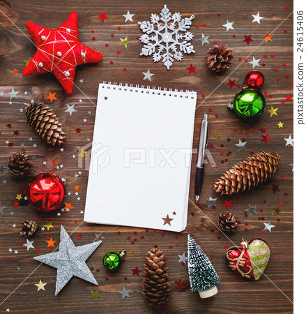 Christmas and New Year background with notepad Christmas and New Year background with notepad 24615406