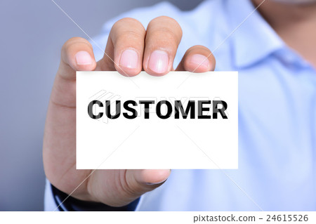 CUSTOMER word on the card shown by a man 24615526