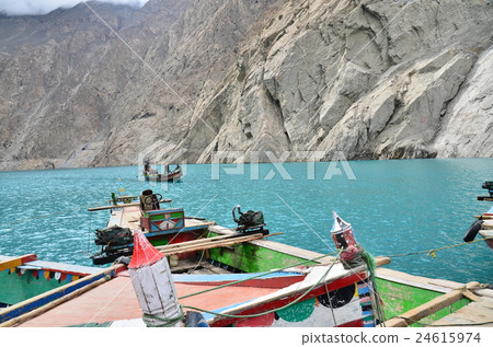 A ship berthing with Atterbird Lake seen from the lake shore of Pakistan Hunza side A ship berthing with Atterbird Lake seen from the lake shore of Pakistan Hunza side 24615974