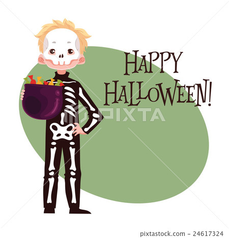Happy boy dressed as skeleton for Halloween Happy boy dressed as skeleton for Halloween 24617324