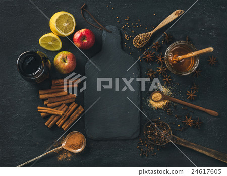 Ingredients for making mulled wine over blue Ingredients for making mulled wine over blue 24617605