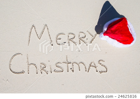 Merry Christmas written on tropical beach white Merry Christmas written on tropical beach white 24625816