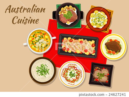 Australian cuisine dishes for festive dinner icon Australian cuisine dishes for festive dinner icon 24627241