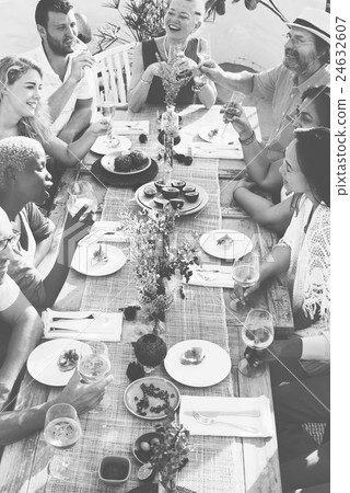 Group Diverse People Dinner Party Outdoors Concept 24632607