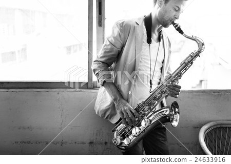 Jazzman Musical Artist Playing Saxophone Concept 24633916