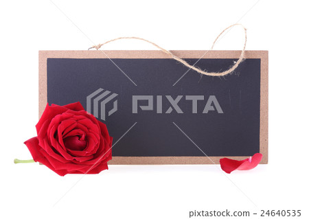 chalkboard sign blank text message with red rose 24640535