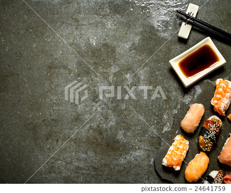 Sushi with soy sauce. Sushi with soy sauce. 24641759