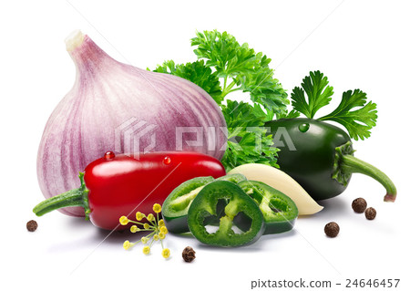 Garlic, Jalapenos, peppercorns, herbs, paths Garlic, Jalapenos, peppercorns, herbs, paths 24646457