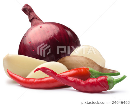 Garlic cloves, red onion, cayenne, paths Garlic cloves, red onion, cayenne, paths 24646463