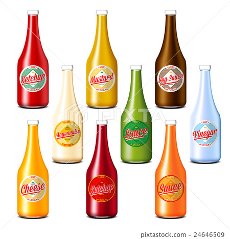 Pack of ketchup, vinegar, mustard, soy, cheese and Pack of ketchup, vinegar, mustard, soy, cheese and 24646509