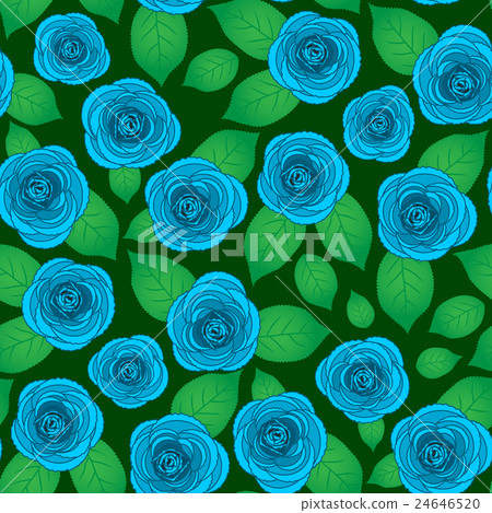 Rose blue seamless pattern with leaves 24646520