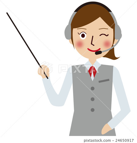 灰色制服與耳機笑臉馬尾辮女操作員解釋 灰色制服與耳機笑臉馬尾辮女操作員解釋 24650917