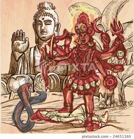 Kali. Goddess. An hand drawn vector. Line art. 24651160