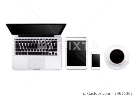 Laptop tablet smartphone  and coffee Laptop tablet smartphone  and coffee 24655302