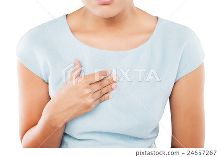 Woman suffering from acid reflux or heartburn 24657267