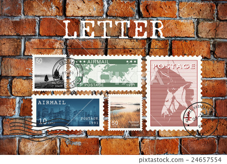 Airmail Mail Postcard Letter Stamp Concept Airmail Mail Postcard Letter Stamp Concept 24657554