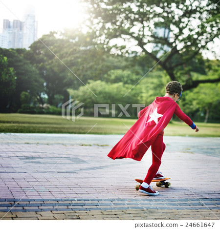 Kid Skateboard Superhero Youth Playful Concept Kid Skateboard Superhero Youth Playful Concept 24661647
