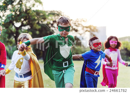 Superheroes Kids Friends Playing Togetherness Fun Concept 24661782