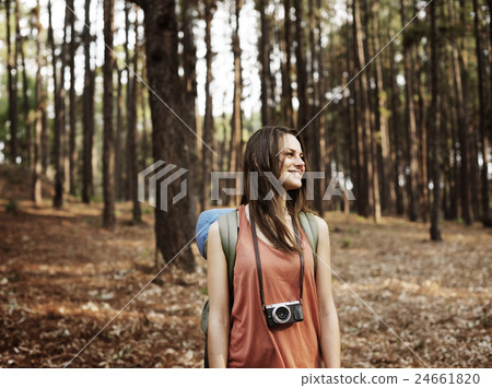 Camping Backpacker Photographer Camera Advanture Concept 24661820
