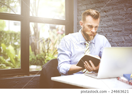 Businessman Thinking Planning Strategy Working Laptop Concept 24663621