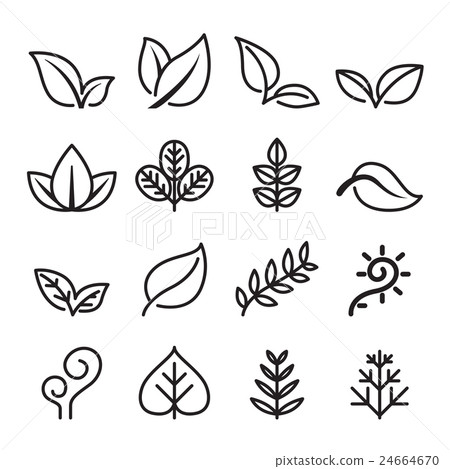 Leaf , vegetarian, Herb icon set in thin line - Stock Illustration ...