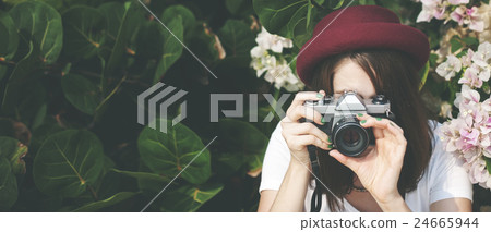 Girl Camera Photographer Focus Shooting Nature Concept Girl Camera Photographer Focus Shooting Nature Concept 24665944