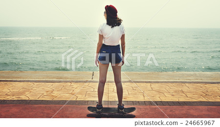 Skateboard Recreational Pursuit Summer Beach Holiday Concept 24665967