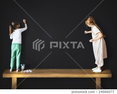 Creative Drawing Imagination Girl Blackboard Concept 24666077