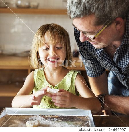 Little Girl Grandfather Bake Cookie Concept Little Girl Grandfather Bake Cookie Concept 24666097