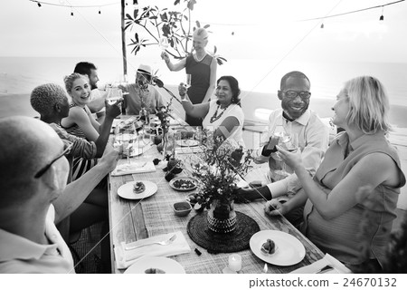 Group Diverse People Dinner Party Outdoors Concept 24670132