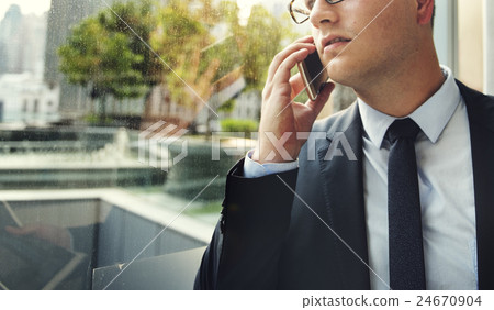 Telecommunication Businessman Talking Phone Concept Telecommunication Businessman Talking Phone Concept 24670904