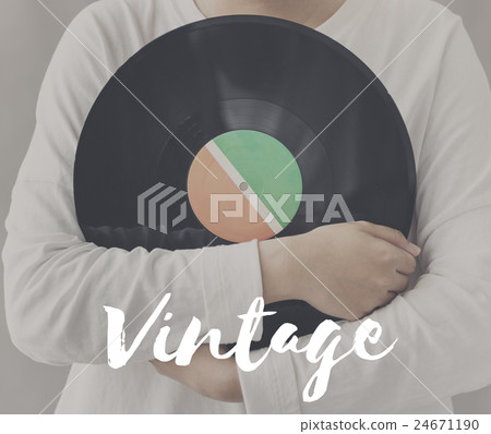 Female Holding Vinyl Music Graphic Concept 24671190