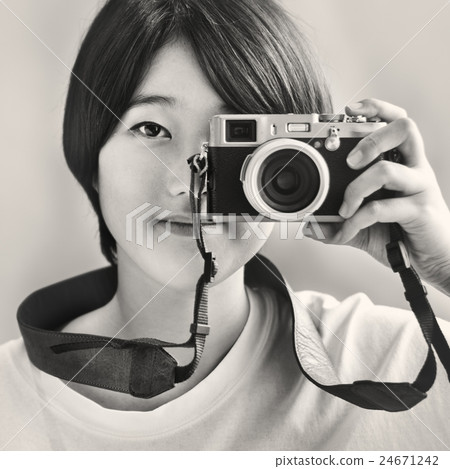 Asian Girl Camera Photographer Focus Shooting Concept 24671242