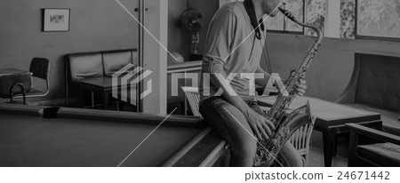Jazzman Musical Artist Playing Saxophone Concept Jazzman Musical Artist Playing Saxophone Concept 24671442