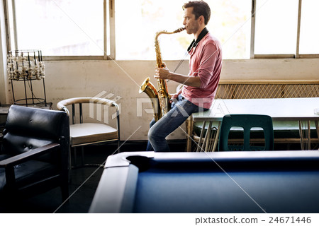 Jazzman Musical Artist Playing Saxophone Concept 24671446