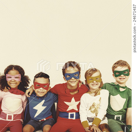 Superhero Kids Power Fun Enjoyment Concept Superhero Kids Power Fun Enjoyment Concept 24671487