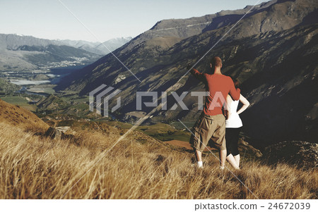 Couple Looking Afar Where Mountain Lake Are Concept Couple Looking Afar Where Mountain Lake Are Concept 24672039