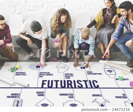 Futuristic Connected Drones Technology Concept 24673216