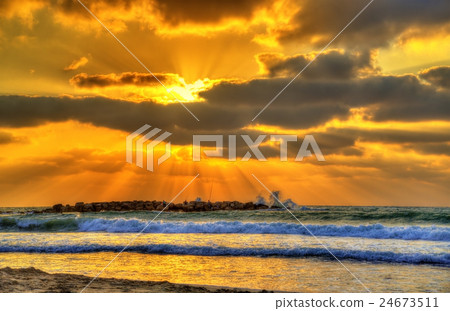 Sunset at the Mediterranean Sea in Haifa 24673511