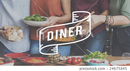 Diner Food Eating Party Celebration Concept Diner Food Eating Party Celebration Concept 24675845