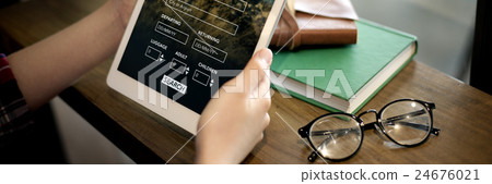 Tablet Searching Flight Travel Booking Concept Tablet Searching Flight Travel Booking Concept 24676021