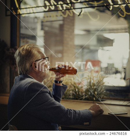Senior Man Hangout Drinking Alcohol Night Club Concept Senior Man Hangout Drinking Alcohol Night Club Concept 24676816