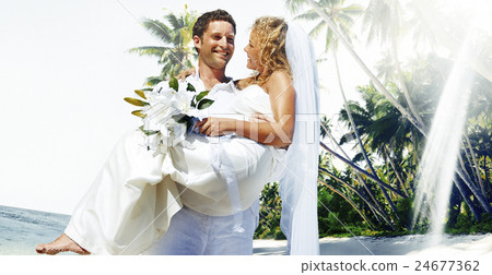 Couple Beach Wedding Happiness Concept Couple Beach Wedding Happiness Concept 24677362