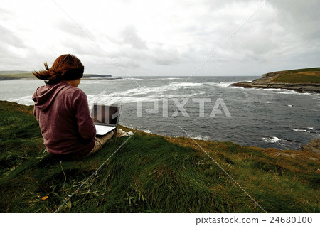 Lady Working Outdoor Nature Imagination Concept Lady Working Outdoor Nature Imagination Concept 24680100