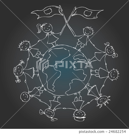 multicultural children on planet earth - Stock Illustration [24682254 ...