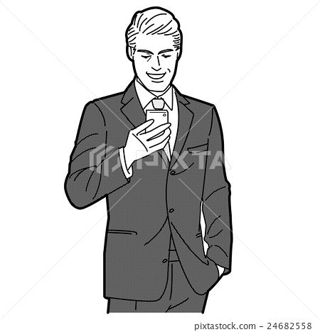 An Office Worker Clipart Laughing At A Smartphone Stock