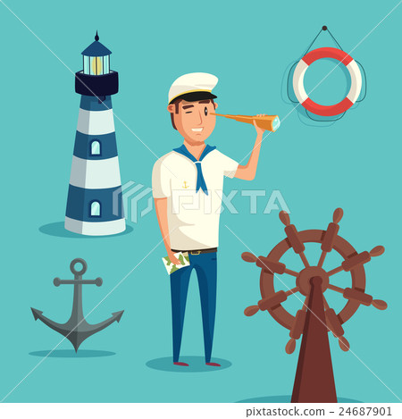 Captain or sailor with spyglass and lighthouse 24687901