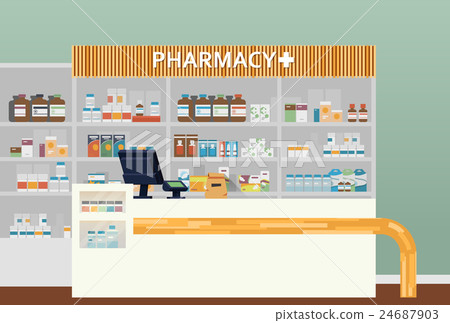 Medical pharmacy or drugstore interior design. Medical pharmacy or drugstore interior design. 24687903