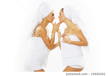 Two happy teen girl after shower Two happy teen girl after shower 24688362